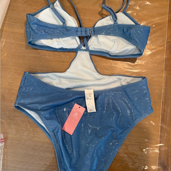 Blue Shimmer cut out One Piece Swimsuit L - Picture 2 of 5